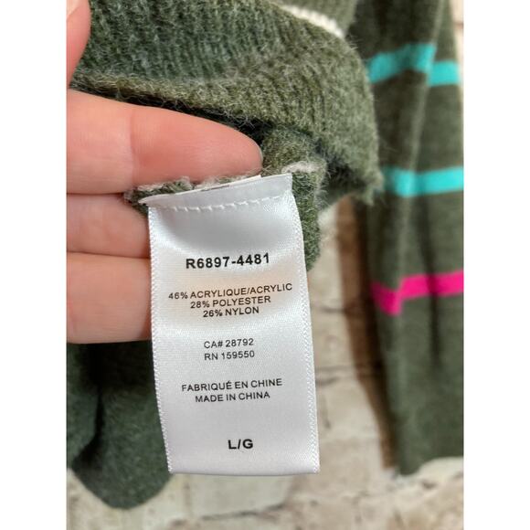 Renuar Sweater Womens Large Full Zip Front Olive Green Striped Collared Stretch - Picture 11 of 13